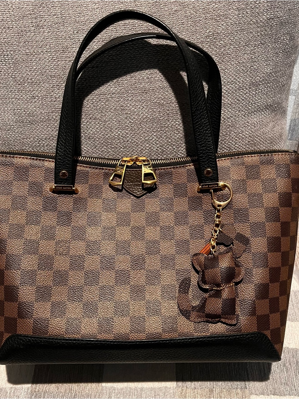 Authentic Louis Vuitton ebene Brown Checkered shoulder Bag with Black Trim